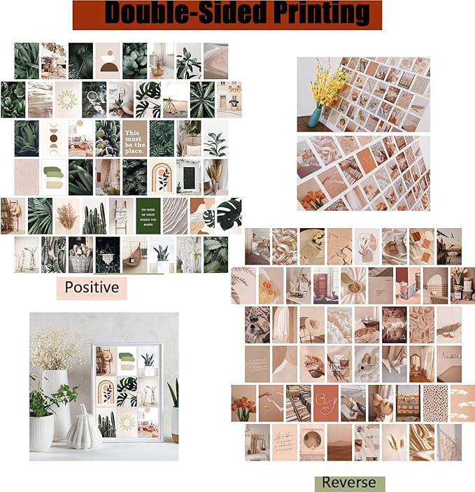 NGETC 50PCS Wall Collage Kit Double-Sided Printed Botanical Illustration Tarot Aesthetic Pictures Retro Wall Art Hippie Room Wall Decor Boho Postcards Pack Nature Posters for Adults Teen Girls Room