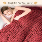 L'AGRATY Chunky Knit Blanket Throw: 60''x80'' Chenille Chunky Knitted Throw Blankets for Twin Bed Couch - Handmade Thick Cable Knit Blanket - Large Crochet Rope Blankets for Home Decor(Maroon Red)