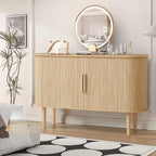 53''Sideboard Buffer Cabinet with Fluted Slide Doors, Modern Credenza Storage Cabinet, Tambour Bar Console Table for Living Dining Room Kitchen Hallway Entryway, Natural