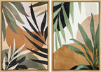 SIGNFORD Framed Canvas Print Wall Art Set Tropical Island Palm Leaf Geometric Collage Abstract Nature Illustrations Modern Art Decorative Minimalist Floral Botanical for Bedroom - 16"x24"x2 Natural