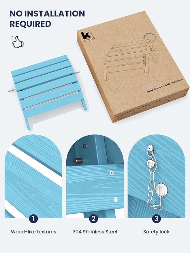 KINGYES Folding Adirondack Ottomans Set of 2 for Adirondack Chair, Light Blue