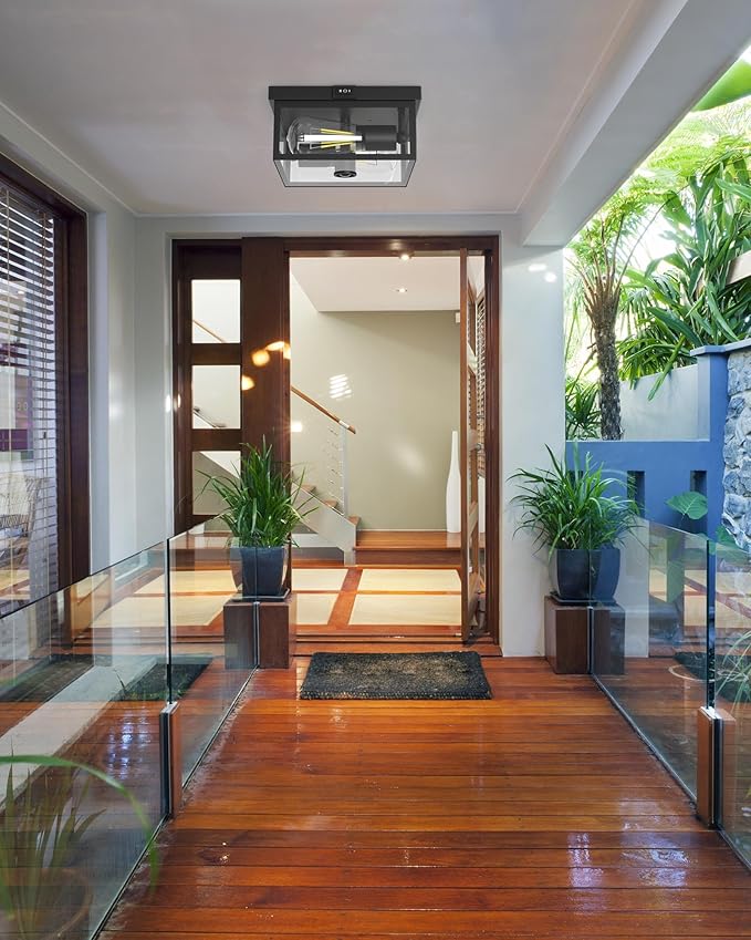 Outdoor Flush Mount Motion Sensor Ceiling Light - Modern Design of Squares with Motion Sensor 3 Modes Porch Ceiling Light for Your Porch, Driveway, Covered Patio, Farmhouse, Entryway