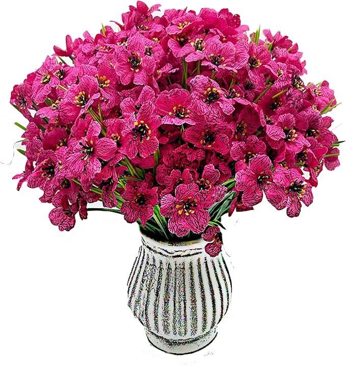 20 Bundles Artificial Flowers for Outdoors, UV Resistant Fake Flowers with Plastic Plants , Faux Silk Flowers for Planter outdoors, fake realistic flowers for Window Box Front Porch Patio Decor-Rosy