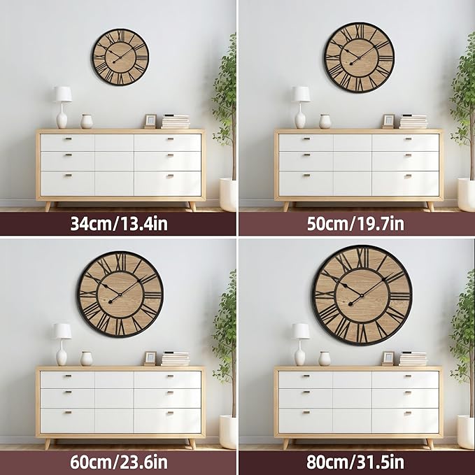 Large Wall Clock for Living Room Decor, Non Ticking Silent, Battery Operated Modern Vintage Wood Wall Clock Oversized Decorative Wall Clock for Bedroom Kitchen Farmhouse Office Decor