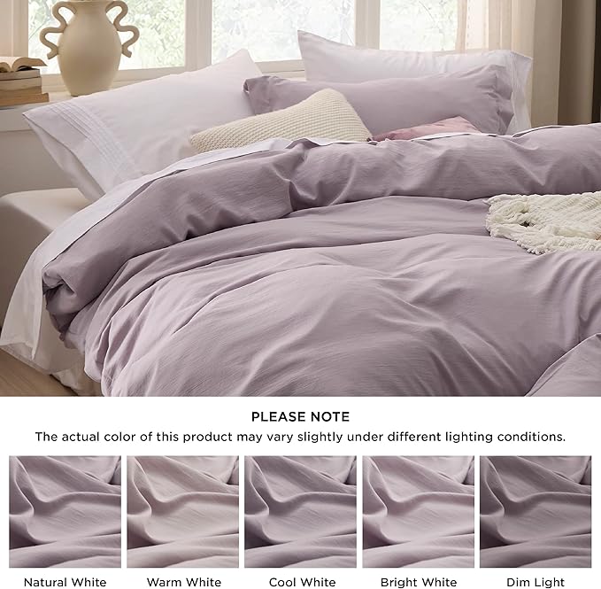 Bedsure Dusty Purple Duvet Cover Twin/Twin XL Size - 2 Pieces Prewashed Cotton-Like Extra Soft Bedding Set, Includes 1 Twin Duvet Cover 68x90 Inches with Zipper Closure & 1 Pillow Sham, No Comforter