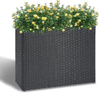 LEWIS&WAYNE Large Rectangular Block Planter Box Handmade Wicker Tall Planters for Outdoor Plants with Removable Liners Modern Planter for Indoor Outdoor Patio Deck - Black, 32''x11''x24''