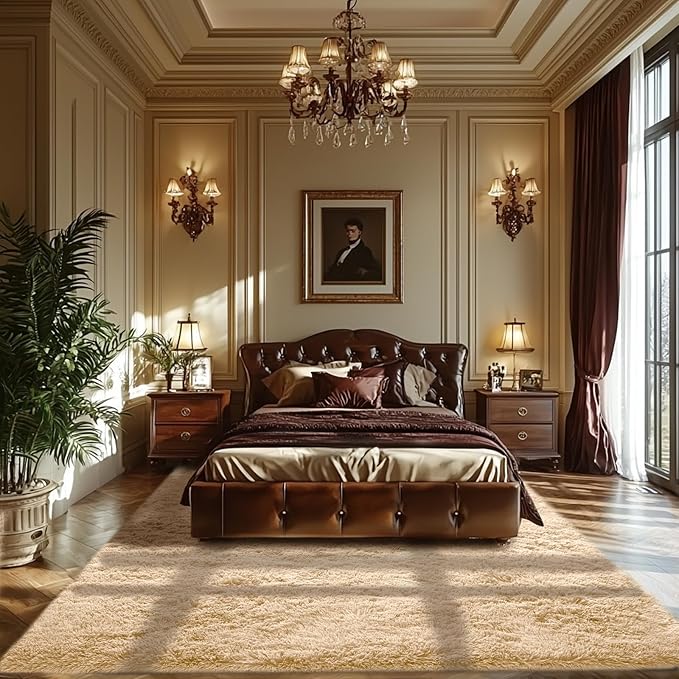 Fluffy Beige Living Room Rug: Ultra Fluffy Non-Slip Floor Carpet for Bedroom Living Room Home Office, Soft Plush Rug Home Decor (Beige 6x9 Feet)