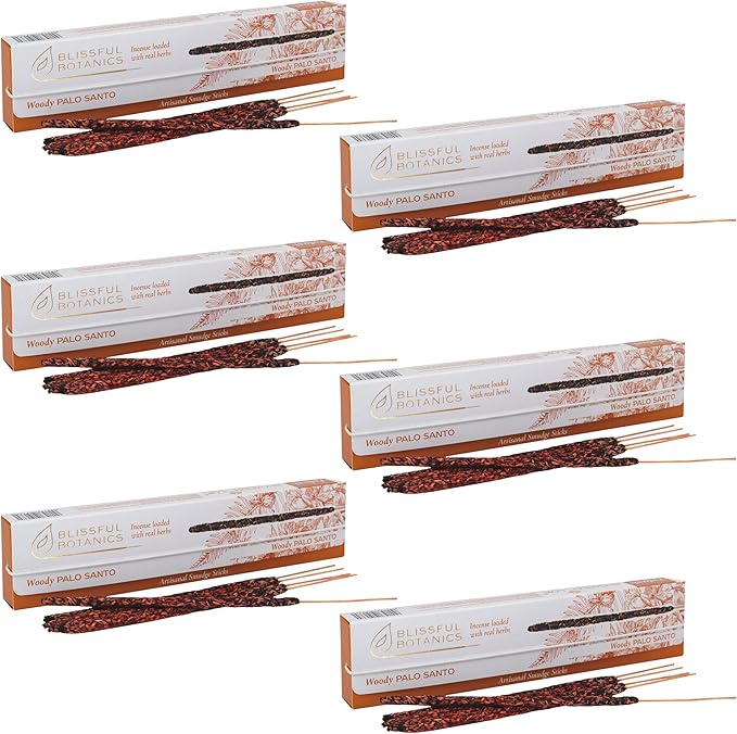 Tulasi Palo Santo Smudge Incense Sticks Pack – 48 Natural Smudge Sticks (6 Boxes x 8) | Long Burning (55 Min) | Aromatherapy, Spiritual Cleansing, Meditation, Mood Lifting, Air Purifying Incense