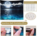 LB Blue Ocean Moon Tapestry White Cloud and Full Moon Over Ocean Tapestry Wall Hanging Fantasy Night Sky Wall Art for Bedroom Living Room Dorm Wall Decor,80 x 60 Inches