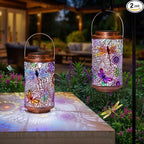 2Pack Solar Outdoor Lanterns Waterproof Multicolor Dragonfly Garden Gifts for Mom Women Backyard Lights Lanterns for Indoor,Outdoor, Porch, Outside,Mothers Day Gifts for Grandma Wife