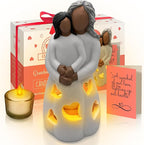 Grandma-Granddaughter Hand-Painted Candle Holder Statue W/Flickering LED Candle | Unique Nana Present Ideas for Christmas, Gigi Grandmother Birthday Gift, Greeting Card Included (Dark)