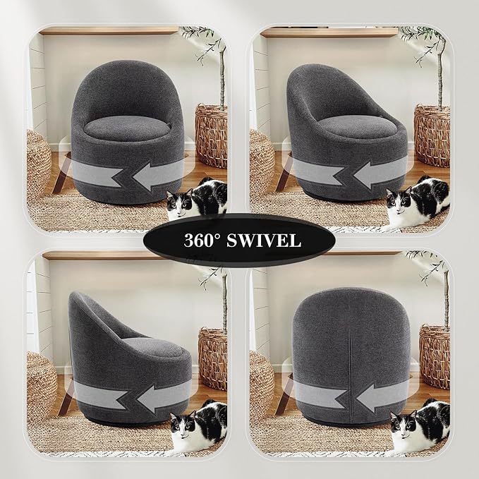 COLAMY Swivel Accent Chair Set of 2, 360° Swivel Round Chair with Hidden Storage, Modern Small Barrel Armchair for Living Room/Bedroom, Darkgrey