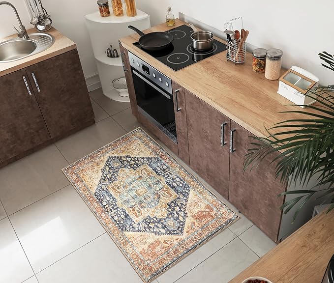 Keen Home Design 2x3 Rug - Machine Washable Entry Rug with Non-Slip Backing, Ideal for Enteryway, Kitchen, Bathroom, Laundry Room - Vintage, Easy Clean, Durable, Low Pile Rug - (2' x 3')