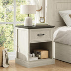 CARPETNAL 20" Farmhouse Nightstand Set of 2, End Table with Large Drawers & Open Storage, Side Table, Bedside Table for Bedroom, Living Room, White