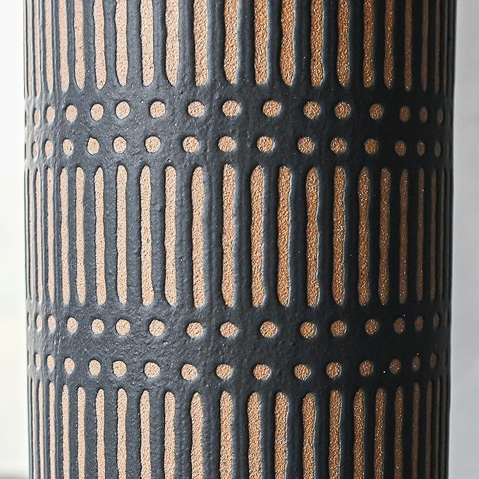 Rustic Ceramic Vase for Living Room Bedroom 11.02'' Antique Black Flower Vase for Bouquet Fake Plant Home Decor Office Table Shelf Fireplace Centerpieces Retro Vintage Classic Modern