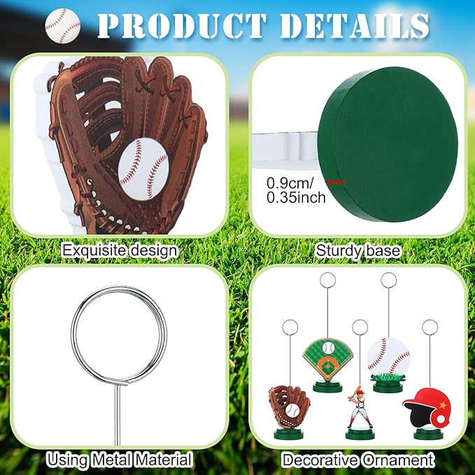 5 Pcs Baseball Photo Balloon Holder Table Centerpieces Holders Baseball Themed Decoration Place Card Holder Photo Clips Holder for Home Birthday Wedding Party Decor