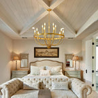 Gold Chandelier 15-Light Candle Chandelier Modern Farmhouse Pendant Lighting Fixture for Dining Room Bedroom Living Room Kitchen Island Foyer Entryway E12 Bulb Vintage Golden Ceiling Light