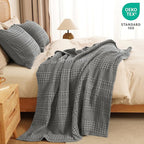 PHF 100% Cotton Waffle Weave Throw Blanket, Soft Lightweight Breathable Cozy Summer Throws for Couch Bed Sofa, Luxury Aesthetic Woven Blanket for Home Decor & Office, 50"x60", Dark Grey