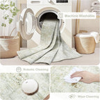 Area Rugs 9x12 Living Room: Washable Rug Modern Abstract Large Rugs Soft Non Slip Neutral Rug Stain Resistant Indoor Carpet for Bedroom Kitchen Dining Room Home Office Rugs(Green Brown,9'x12')