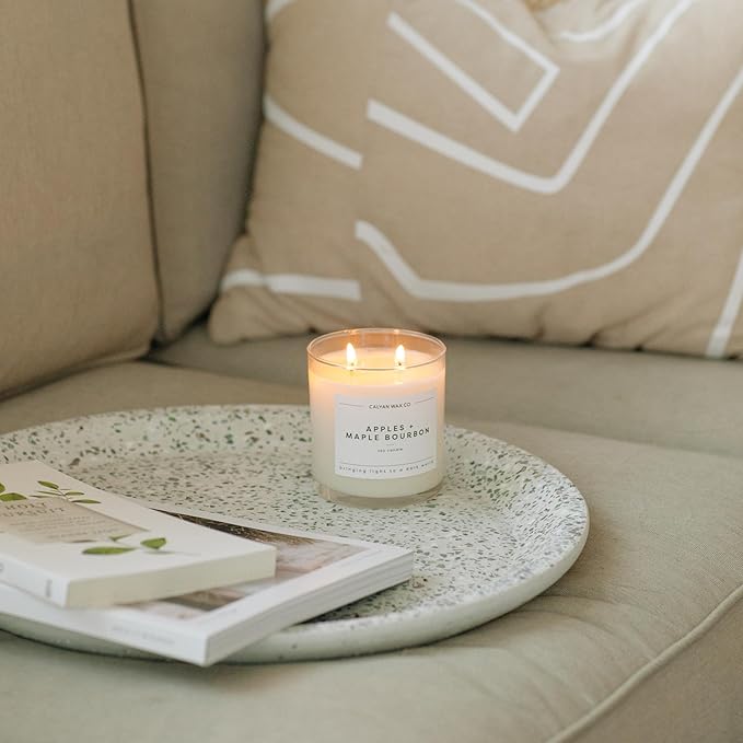 Calyan Wax Co. 2 Wick Candle, Apples + Maple Bourbon Scented Candle, 37 Hour Burn Time, Aromatherapy Soy Candles, Non Toxic & Vegan Soy Wax, Glass Tumbler Scented Candles, 8.8oz