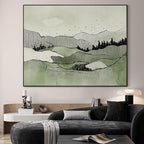 SIGNWIN 46"x60" Extra Large Framed Wall Art Green Line Art Mountain Landscape Illustration for Home Living Room Bedroom Decor (Frame Assembly Required)
