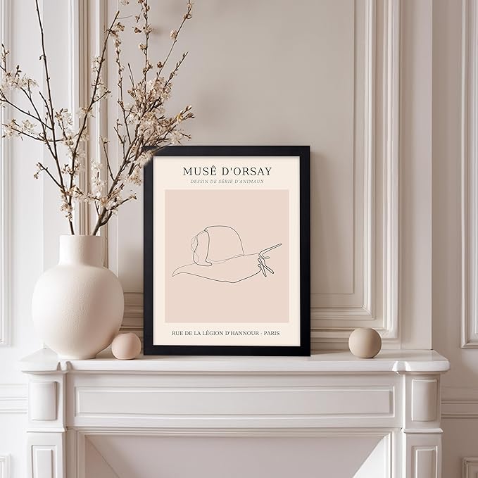 Poster Master Vintage Poster - Retro One Line Snail Drawing Print - Snail Line Art - Minimal Gift for Men, Women, Animal Lover - Abstract Wall Decor for Home, Office, 8x10 Black Framed
