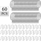 Hotop 30 Pcs Metal Drapery Curtain Rings 0.98/1.26/1.65 inch Interior Diameter and 30 Pcs Hanging Curtain Drapery Pin Hooks for Window Door Shower(25 mm,Matte Silver)