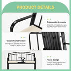 AVAWING Outdoor Metal Garden Bench, 2-Seat Patio Porch Bench with Steel Frame, Park Bench w/Pullout Middle Table＆ Cushion for Backyard Lawn Deck Entryway, Black