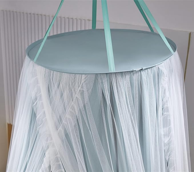 VETHIN Double Layer Princess Round Dome Canopy Bed Curtain for Girls Adults,Children Dreamy Mosquito Net,Cute Bedroom Decoration Castle Play Tent Reading Nook Canopies (Dome-Green/White)
