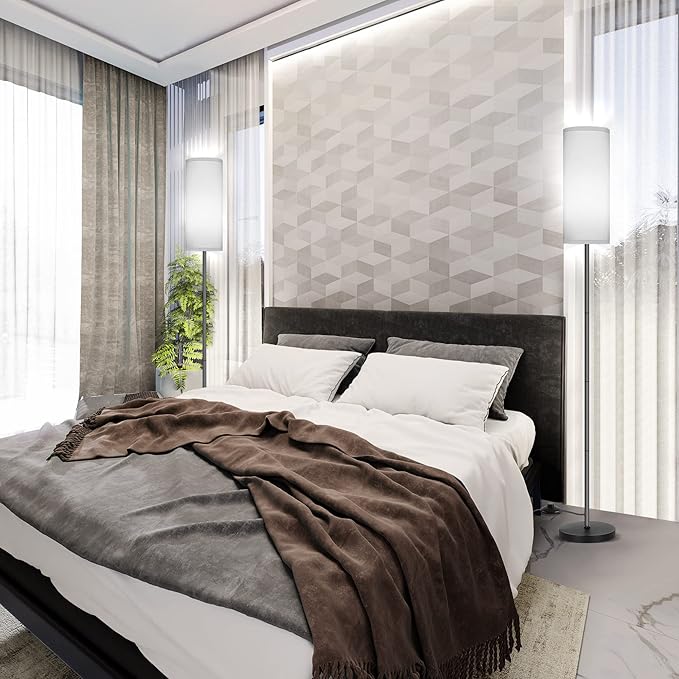 PARTPHONER Modern Standing Lamp with Lampshade, Minimalist Tall Lamp with Foot Switch for Living, Bedroom, Kids Room, Office