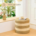Handwoven Ottoman Pouf, Natural Seagrass Footstool, Round Braided Outdoor Seat with Sturdy Frame, Boho Accent Stool for Patio, Balcony, or Garden (Seagrass White)