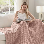 Esterra Chunky Knit Throw Blanket Newly Upgraded Heavy Tighter Version, Handmade Chenille Throw Super Soft, Thick Yarn Cable Knit Crochet Throw Blanket for Couch Bed Sofa, 50" x60, Coral Pink