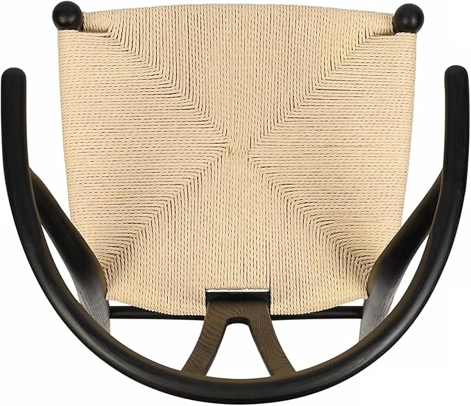 Tomile Solid Wood Wishbone Chair Y Chair Mid-Century Armrest Dining Chair, Hemp Seat (Ash Black + Natural Rope, Pack of 4)