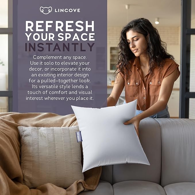 Lincove Euro Throw Pillow Insert Square 16"x16" Pillow – Made in Canada, 100% Cotton Shell, Down Alternative Filling, Vegan-Friendly, Hypoallergenic - Decorative Couch Pillows, 1 Pack