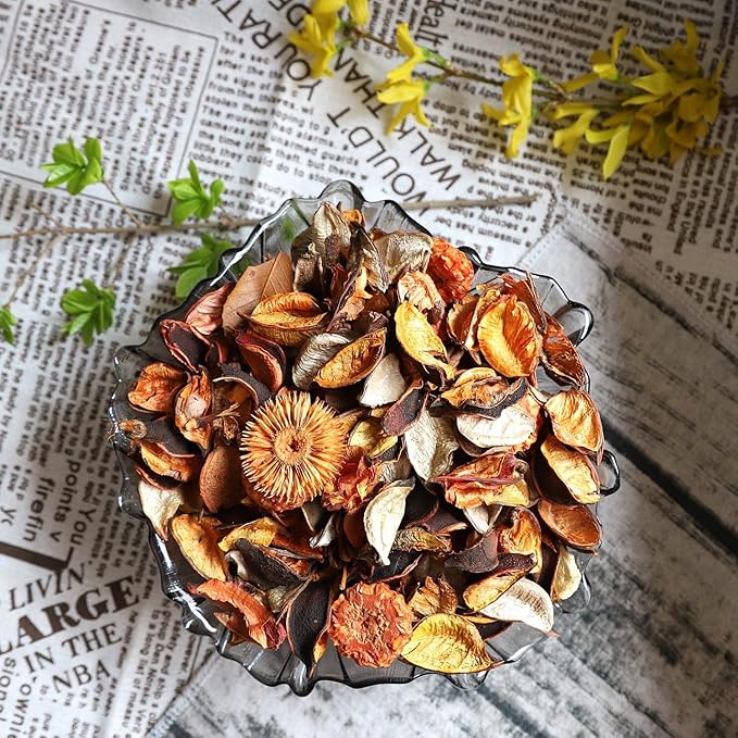 Qingbei Rina Fall Potpourri Bags,Orange Scented Potpourri Dried Flowers, Autumn Decorative Bowl Vase Filler,Home Fragrance,Harvest Farmhouse Bathroom Decor,8.4oz(Citrus)