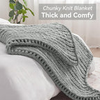 Chunky Knit Throw Blanket, 30''*40'' Knitted Throw Chenille Yarn for Bed Couch, Handmade Light Grey Crochet Big Thick Blanket, Machine Washable Cute Comfy Blanket for Home Decor