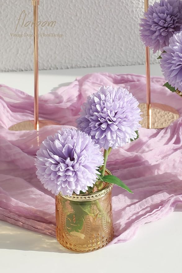 Floroom 12pcs Lilac Faux Silk Mums Artificial Flowers Bulk Fake Chrysanthemums with Stems for DIY Wedding Table Centerpieces Floral Arrangements Vase Fillers Home Decorations