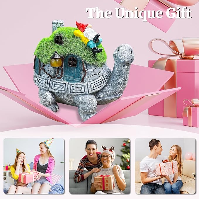 SunGlee Solar Turtles for Outdoors Turtle Solar Light Garden Statue, Cute Tortoise Garden Outdoor Turtle Decor for Patio Lawn Yard Gifts for Mom Grandma Housewarming Birthday