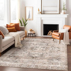 GENIMO 8x10 Area Rugs for Living Room, Machine Washable Non Slip Vintage Rugs, Low Pile Lightweight Chenille Print Rug for Bedroom, Dining Room, Home Office, Brownish Drab