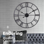 INFINITY TIME Large 30 Inch Wall Clocks for Modern Living Room Decor,Black Metal Roman Numeral Wall Clock Decorative for Dinning Room,Home Office