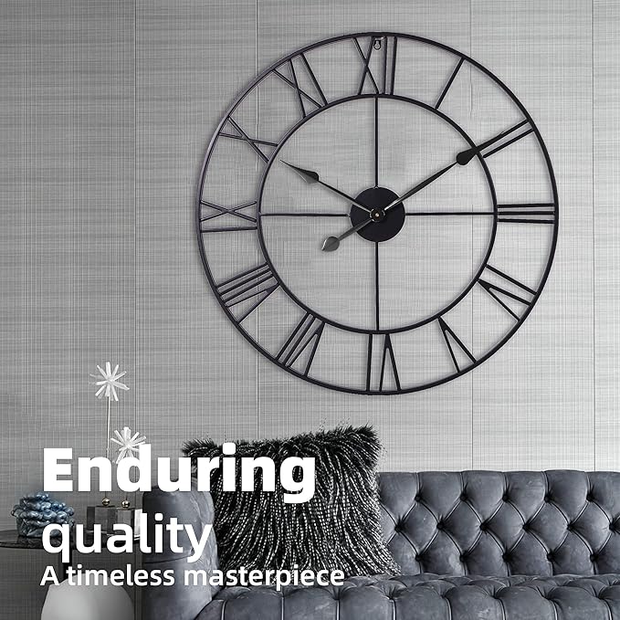 INFINITY TIME Large 30 Inch Wall Clocks for Modern Living Room Decor,Black Metal Roman Numeral Wall Clock Decorative for Dinning Room,Home Office