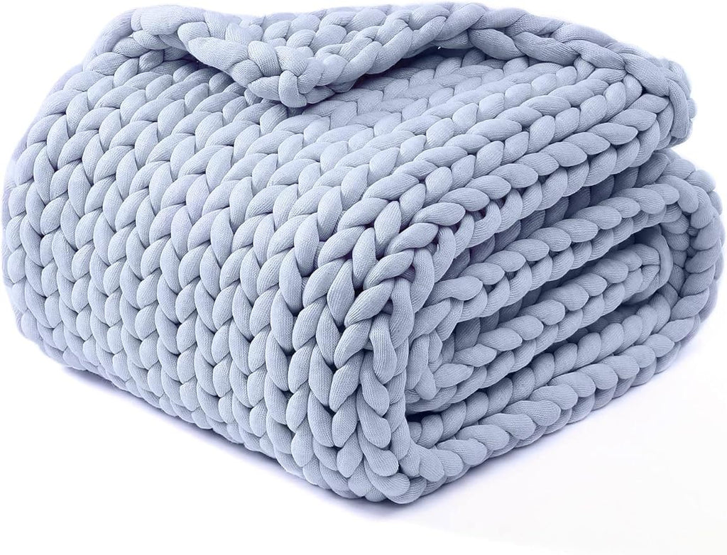 YnM Chunky Throw Blanket, Medium-Weight, Hand Knitted, Skin Friendly, Ventilated and Breathable, Machine Washable, Home Décor Piece for Couch, Sofa and Bed (Atlantis Blue, 50x70 Inch)