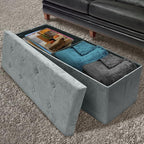 Sorbus Storage Ottoman Bench – Collapsible/Folding Bench Chest with Cover – Perfect Toy and Shoe Chest, Hope Chest, Pouffe Ottoman, Seat, Foot Rest, – Contemporary Faux Suede (Gray)