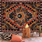 Lunerfex Hippie Sun and Moon Tapestry Bohemian Celestial Tapestry Aesthetic Tapestries for Bedroom and Living Room Decor Sun and Moon 60×80 Inches