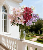 10-Bud Artificial Lily Flowers, 4 Pcs Fake Outdoor Flowers, UV Resistant Faux Flowers for Outdoor Planters, Silk Flowers for Wedding Decoration (Mixed)