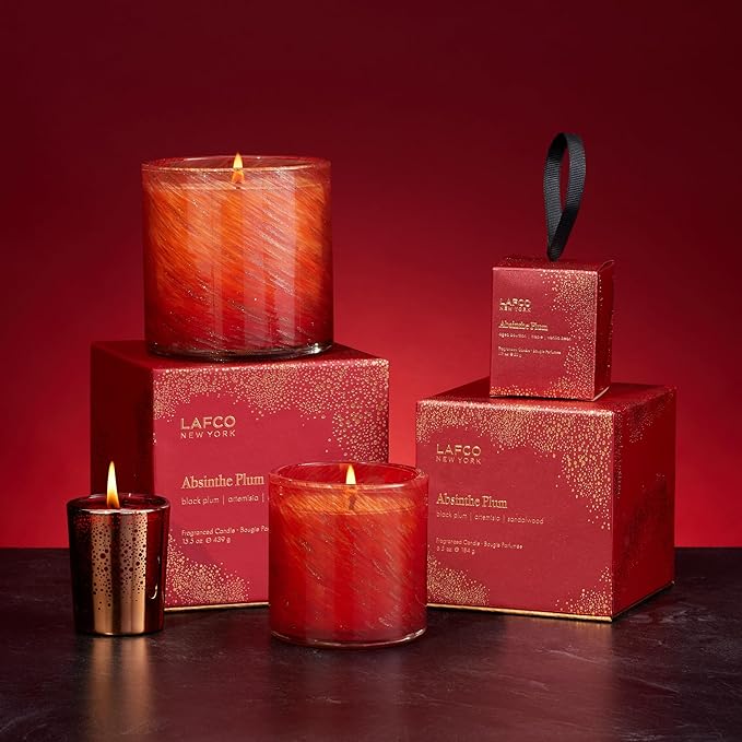 LAFCO New York Holiday Signature Candle, Absinthe Plum - 15.5 oz - 90-Hour Burn Time - Reusable, Hand Blown Glass Vessel - Made in The USA