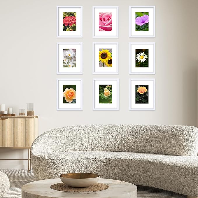 12 Packs 8x10 Picture Frames, Display 5x7 with Mat or 8x10 Without Mat, Gallery Wall Frame Set, 8 by 10 Frames Bulk Set of 12 Collage Wall Decor Photo Frames Set for Wall and Tabletop, White