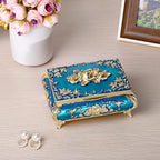 ELLDOO Vintage Music Box, Blue Metal Musical Jewelry Box Keepsake Box, Small Trinket Jewelry Storage Box Gift for Girl Women (Tune: You are My Sunshine)