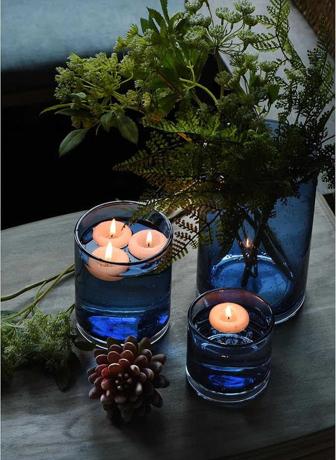 ARIAMOTION Blue Candle Holder for Pillar Set 3 Modern Glass Bubbles Hurricane Cylinder Vases Table centerpieces Home Decor Tabletop Kitchen Island Dining Room Coffee Bar 8" 5" 3.5" Height