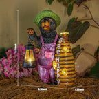 Solar Adorable Bear Garden Statue with Beehive and Lantern - “Bee Happy” Resin Outdoor Decoration for Yard, Patio, or Home Decor